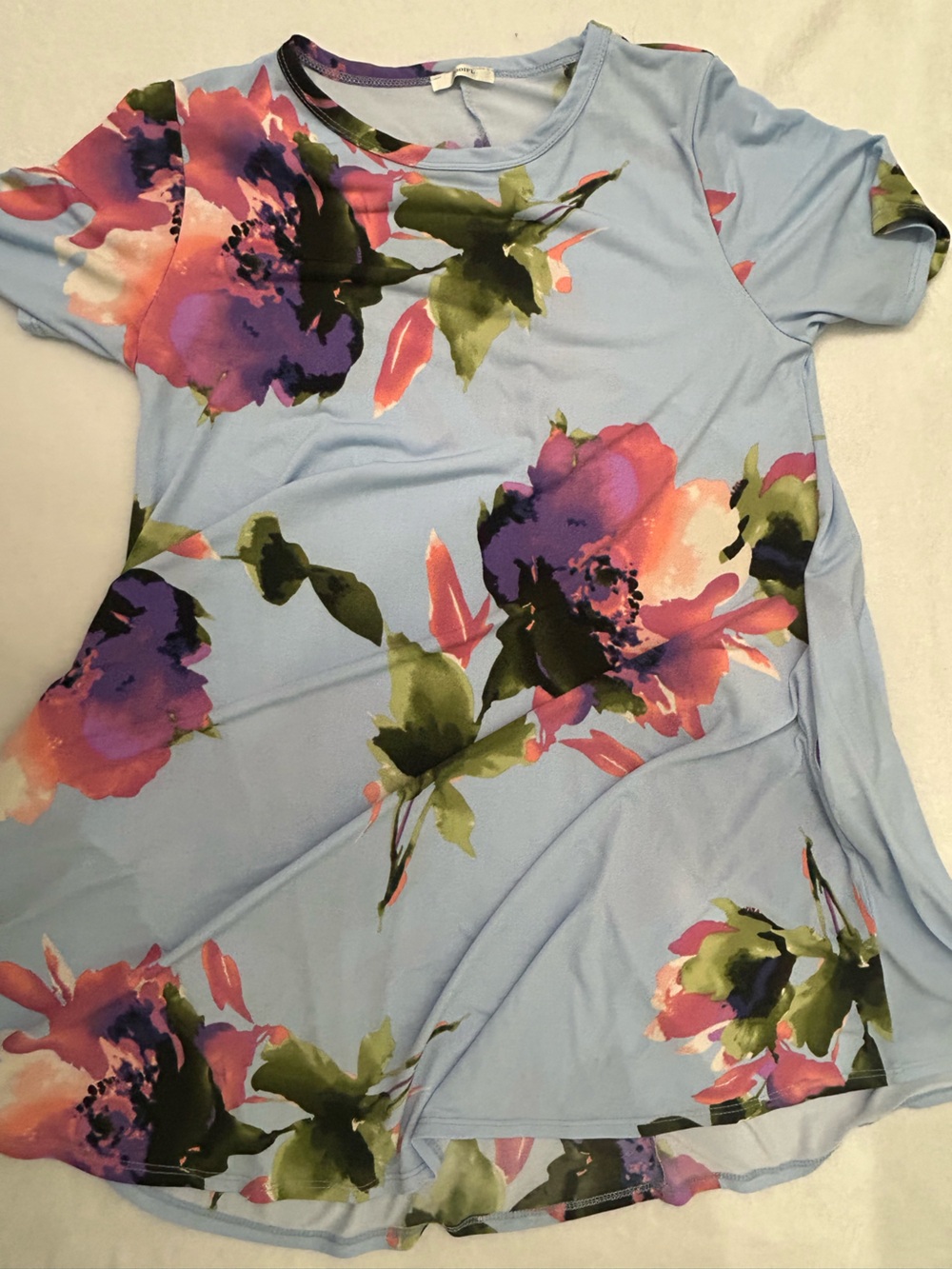 JODIFL Light Blue Floral Asymmetrical Short Sleeve Dress